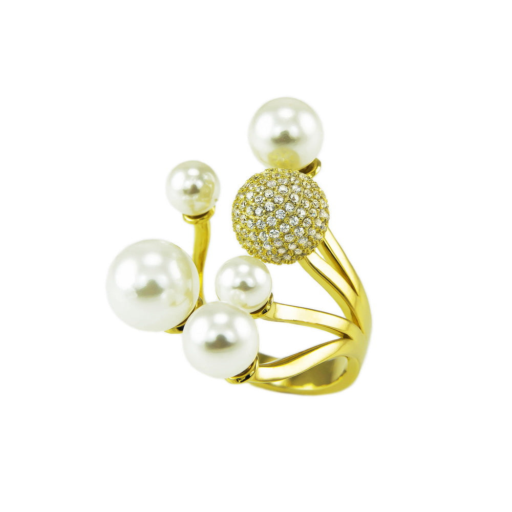 925 Sterling Silver Shell Pearls Open Ring