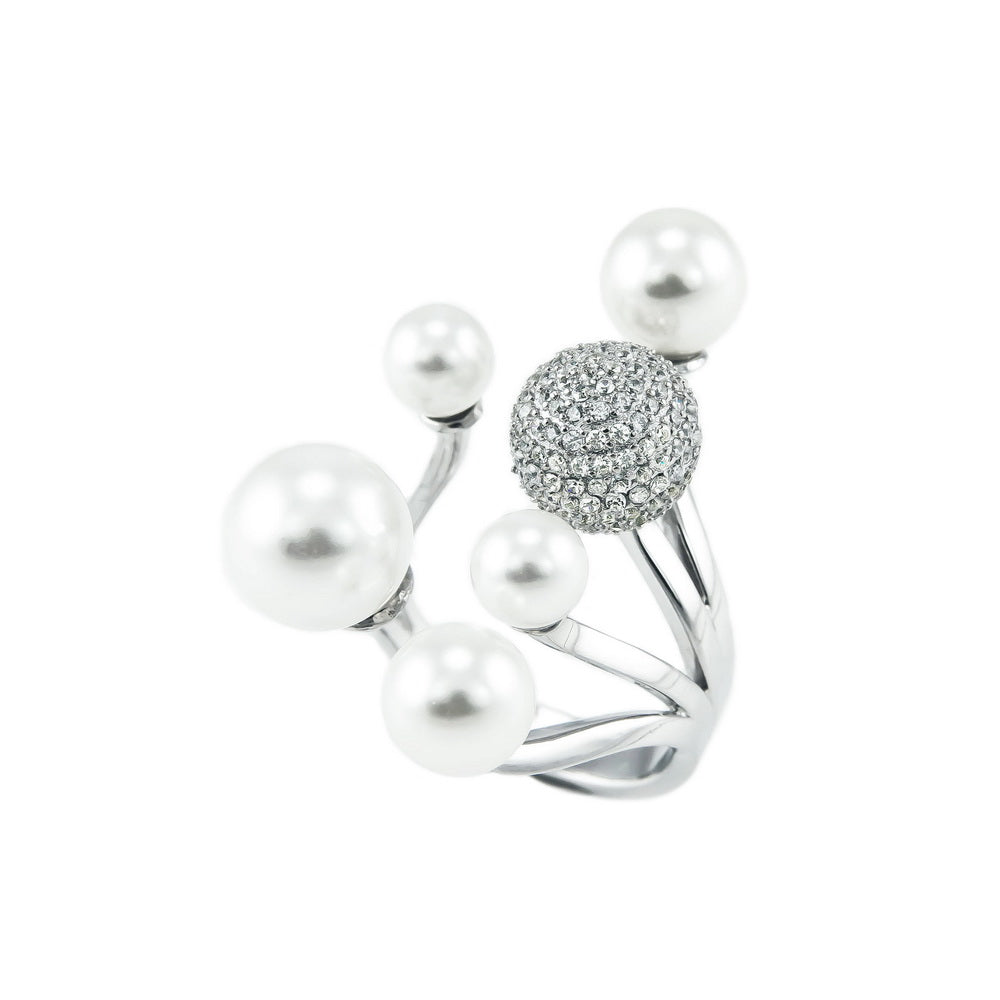 925 Sterling Silver Shell Pearls Open Ring