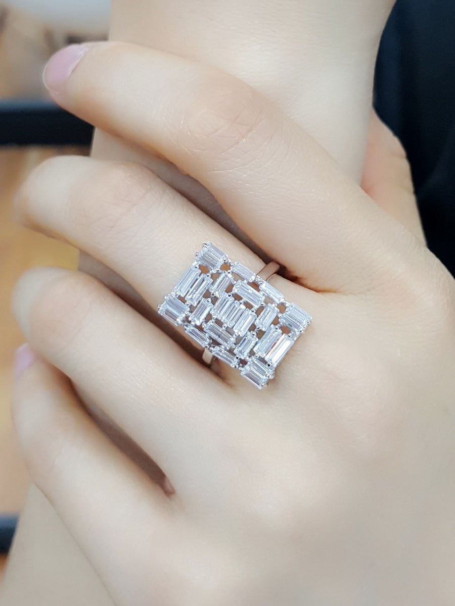 925 Sterling Silver Rectangle Shape CZ Ring