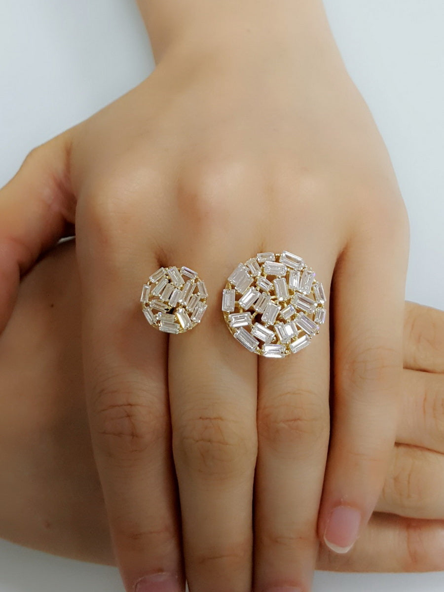 Double Round Shape Baguette Open Ring