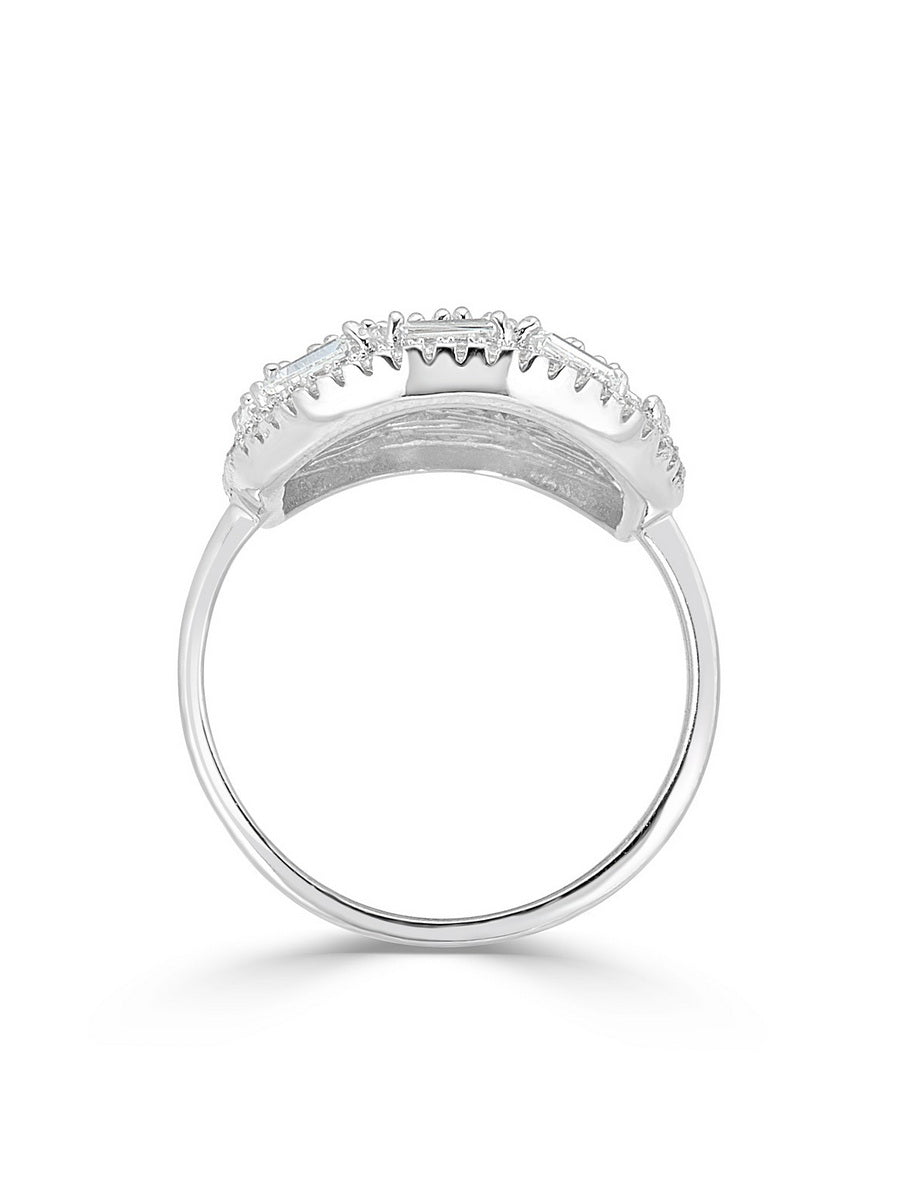 925 Silver Baguette Cut CZ Cluster Style Ring