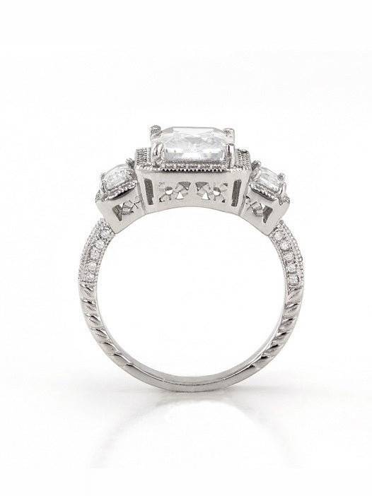 925 Silver Emerald Shape CZ Halo Setting Ring