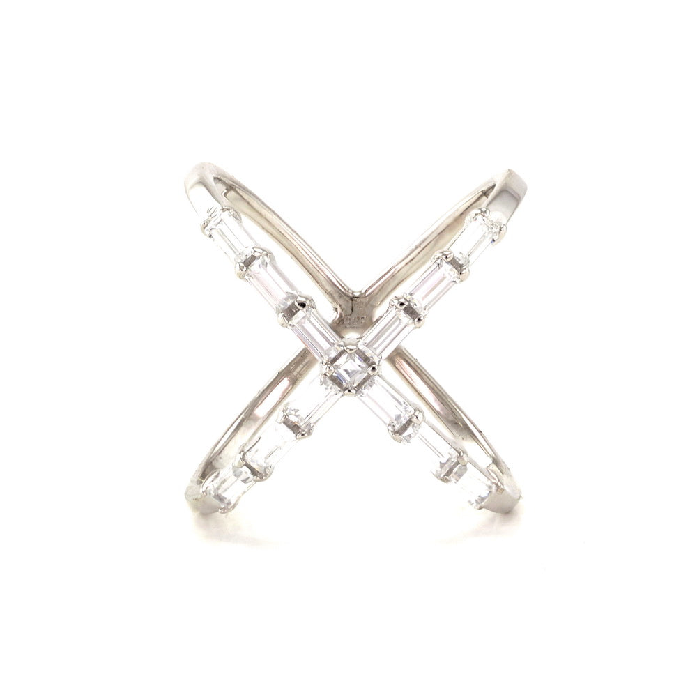 925 Sterling Silver White CZ Cross Ring