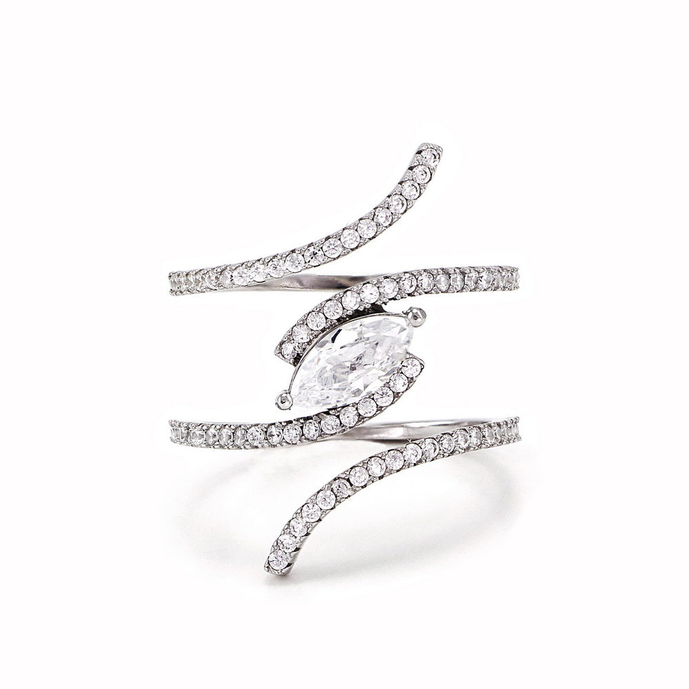 925 Sterling Silver Bypass CZ ring