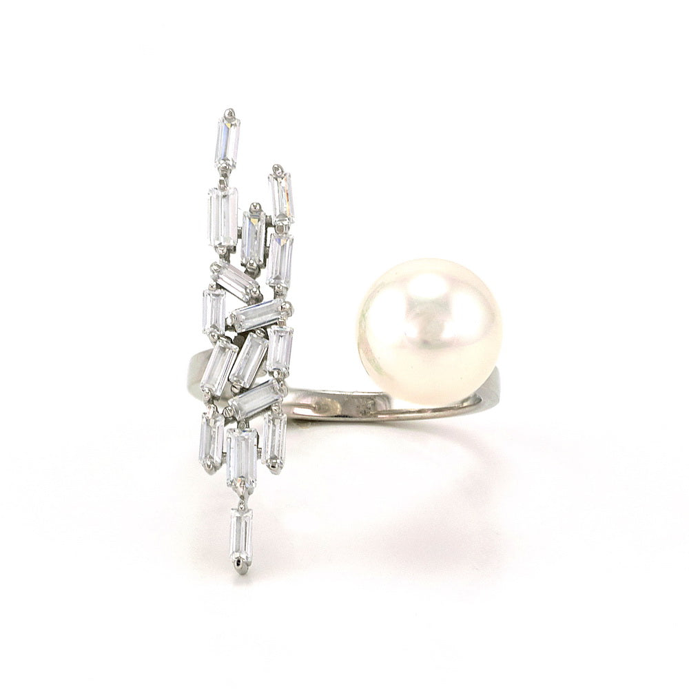 925 Silver CZ & Shell Pearls Open Cocktail Ring