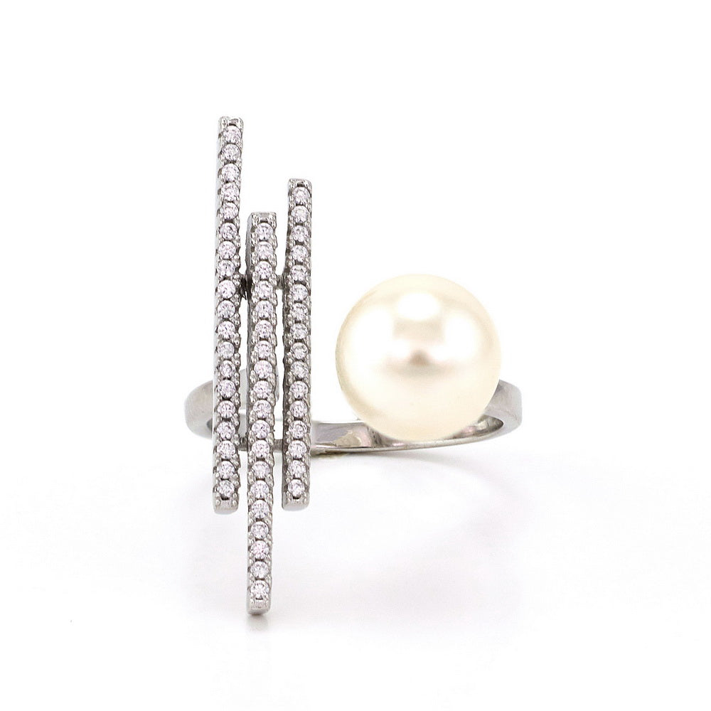 925 Sterling Silver Shell Pearls Open Cocktail Ring