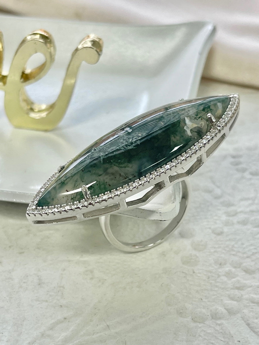 925 Sterling Silver Natural Stone Big Cocktail Ring