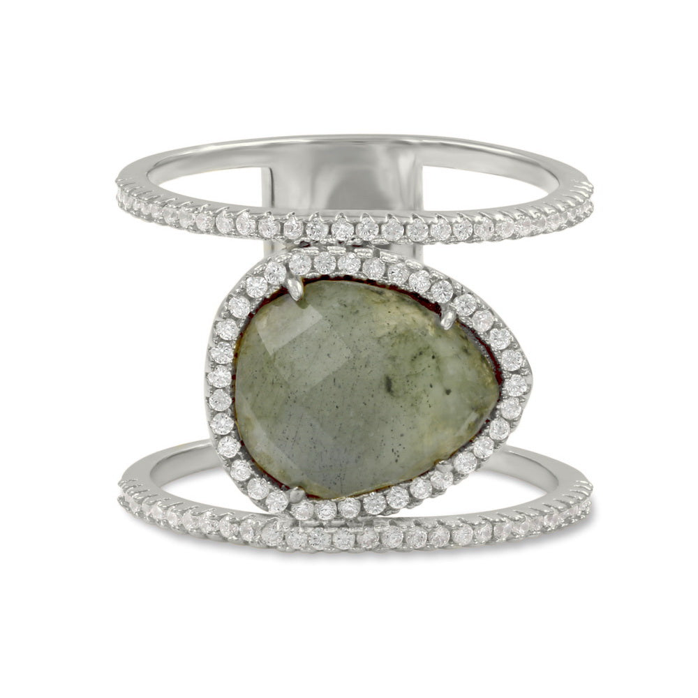 925 Silver Labradorite CZ Cocktail Loop Ring