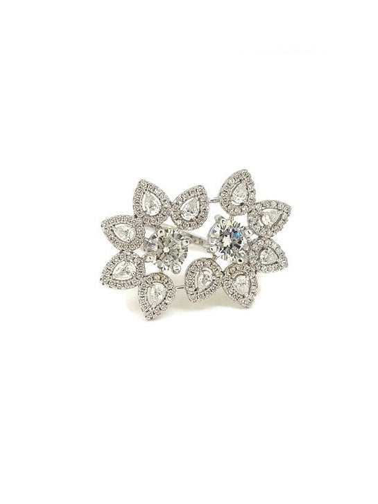 925 Sterling Silver CZ Flower Cocktail Ring