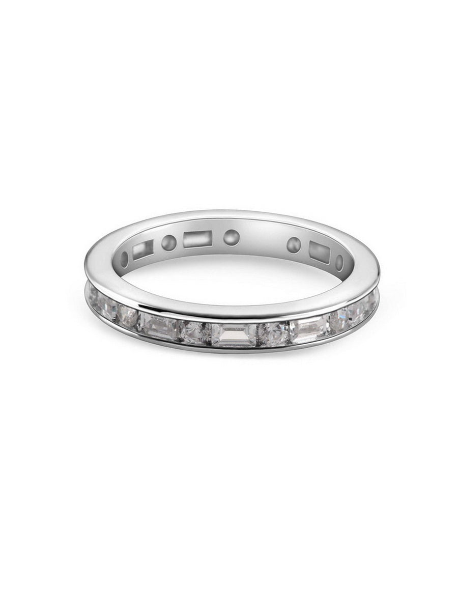 925 Silver Round & Bagutte CZ Channel Setting Band