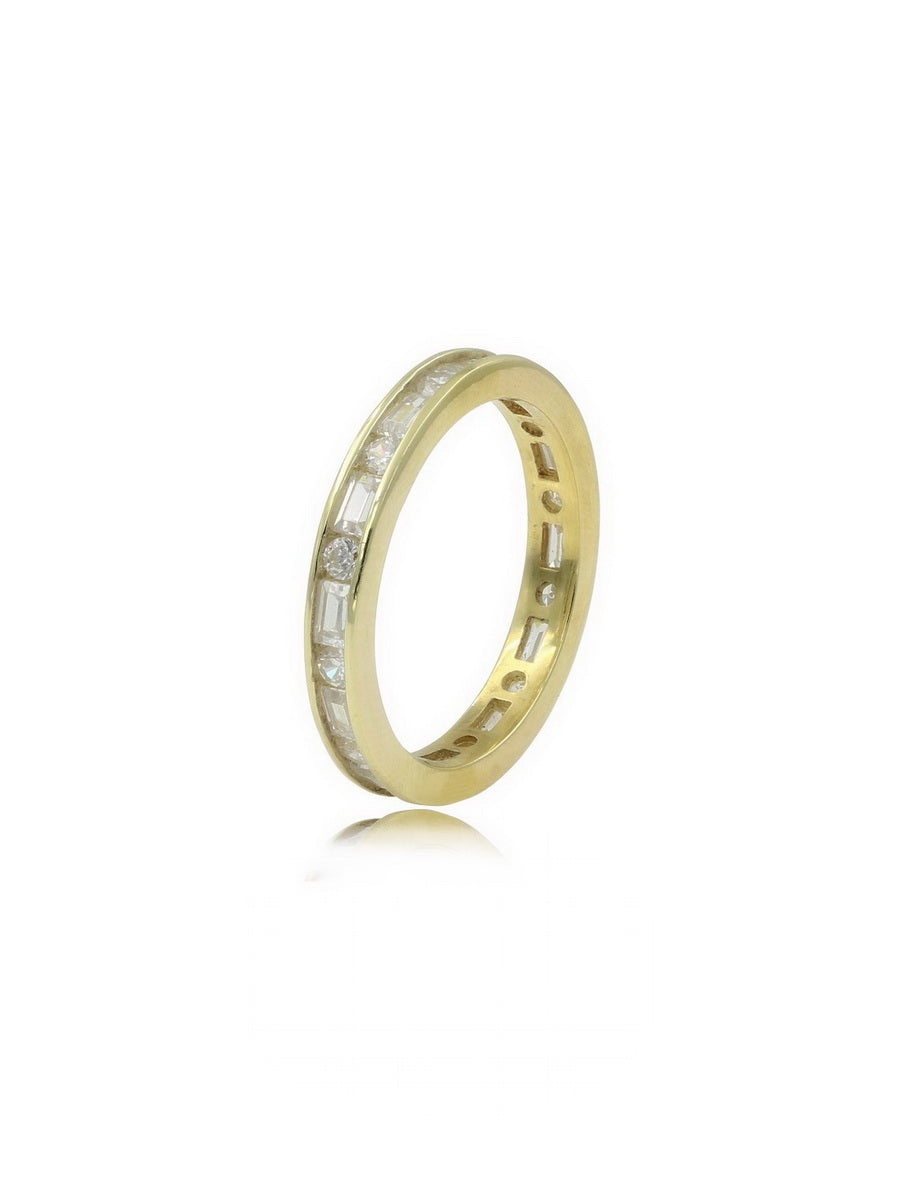 925 Silver Round & Bagutte CZ Channel Setting Band