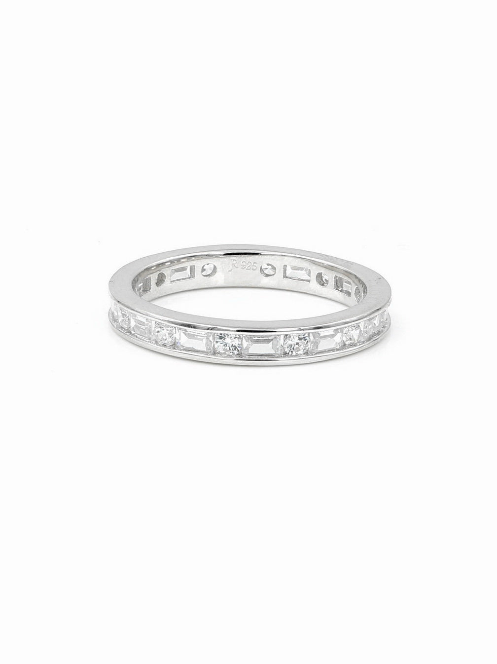 925 Silver Round & Bagutte CZ Channel Setting Band