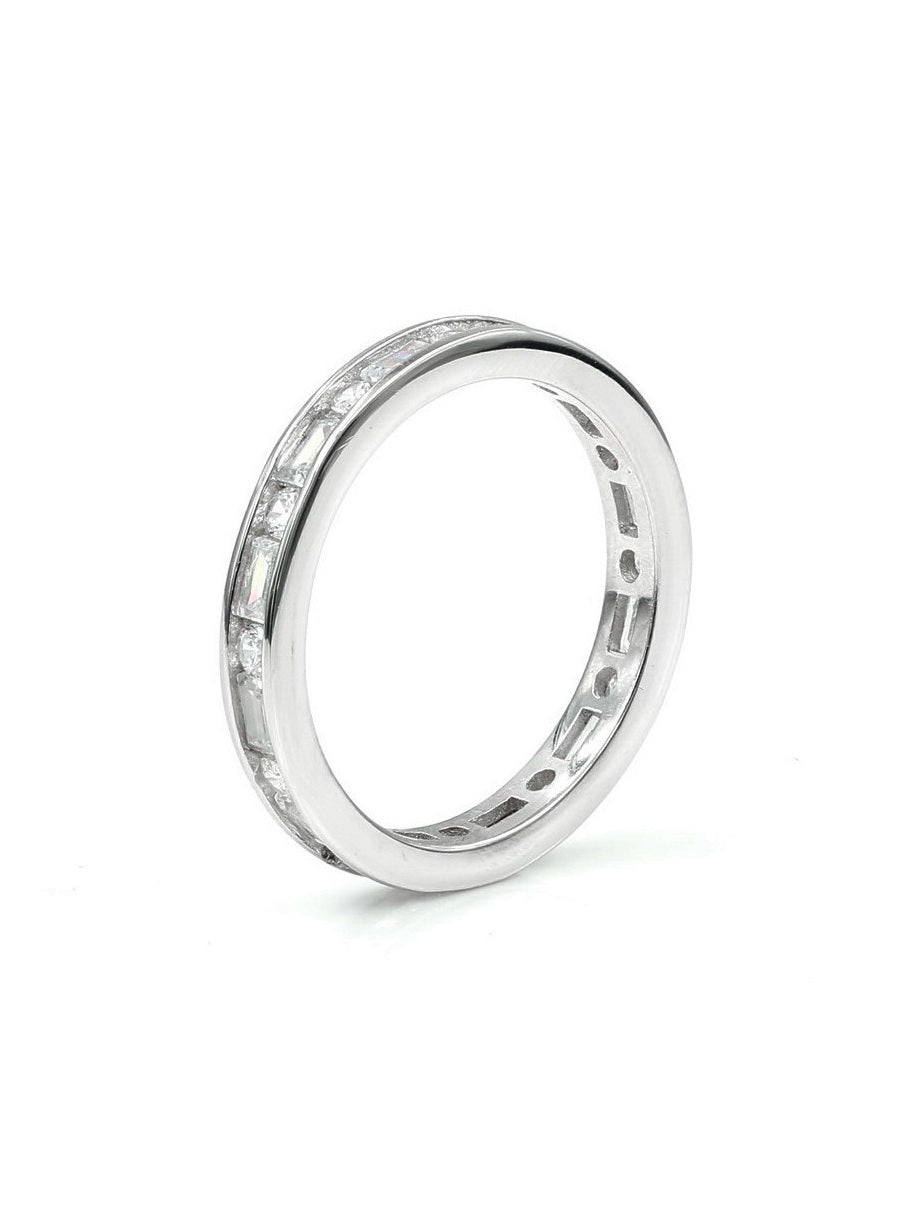 925 Silver Round & Bagutte CZ Channel Setting Band