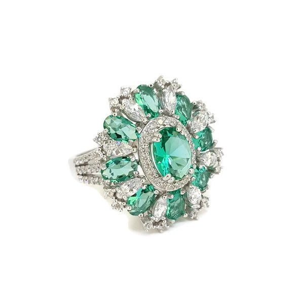 Fancy Big CZ Flower Cocktail Ring