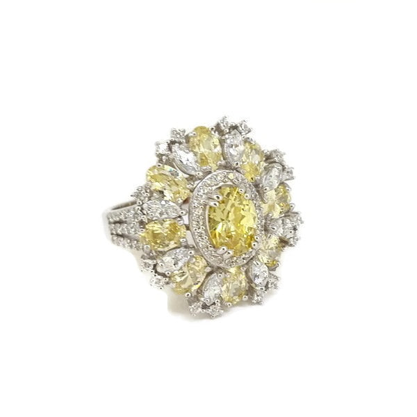 Fancy Big CZ Flower Cocktail Ring