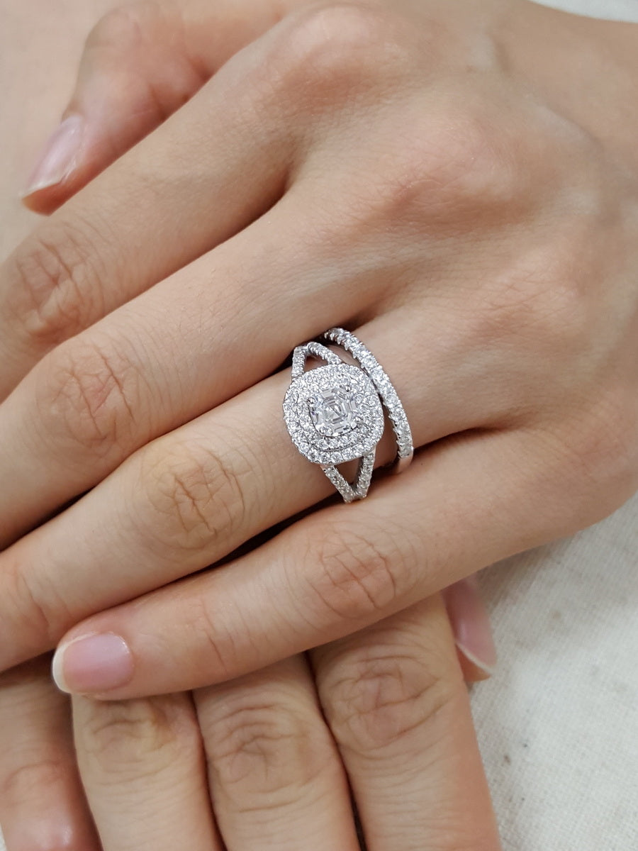 925 Sterling Silver Asscher Cut CZ Ring