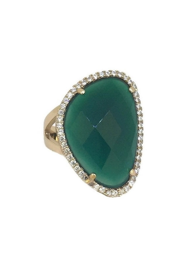 925 Sterling Silver Green Agate Big Ring