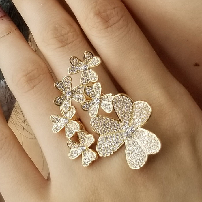 Exquisite Clover Flower Lucky CZ Cocktail Ring