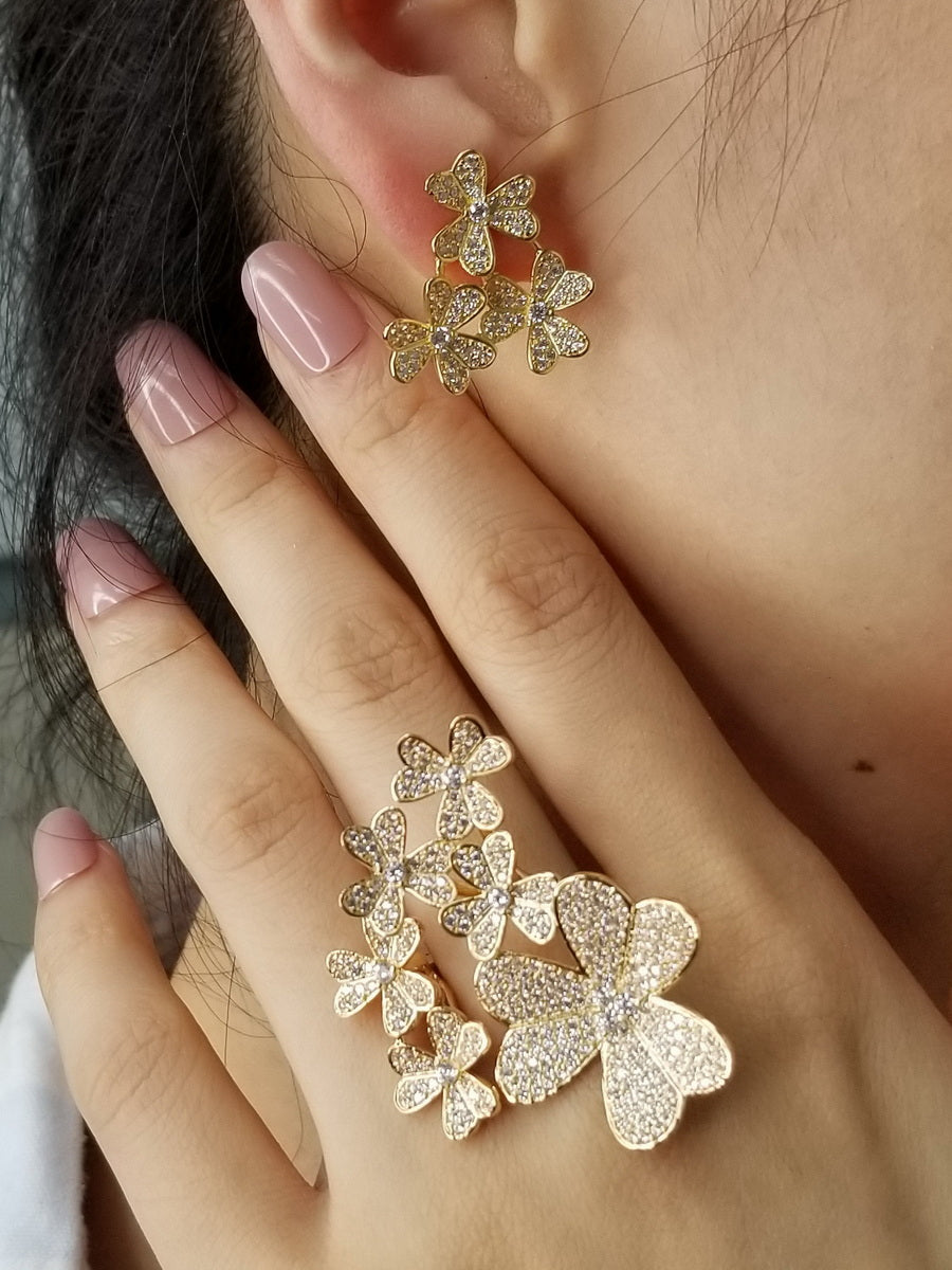 Exquisite Clover Flower Lucky CZ Cocktail Ring