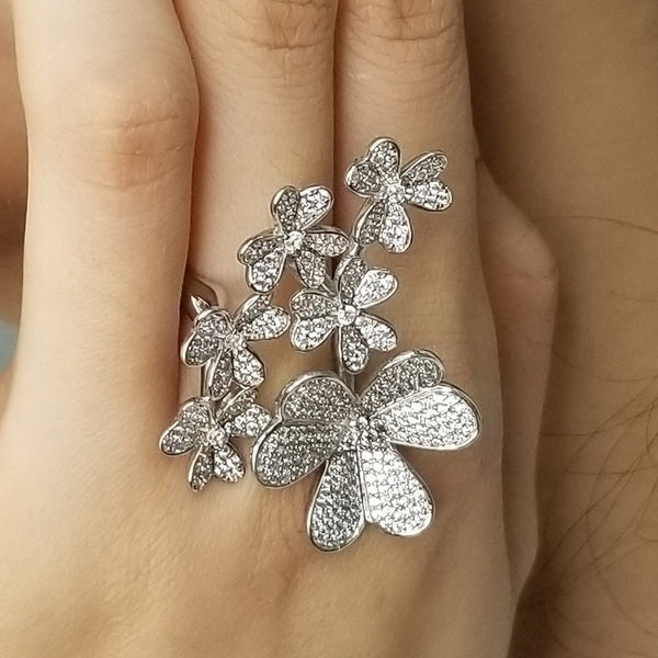 Exquisite Clover Flower Lucky CZ Cocktail Ring