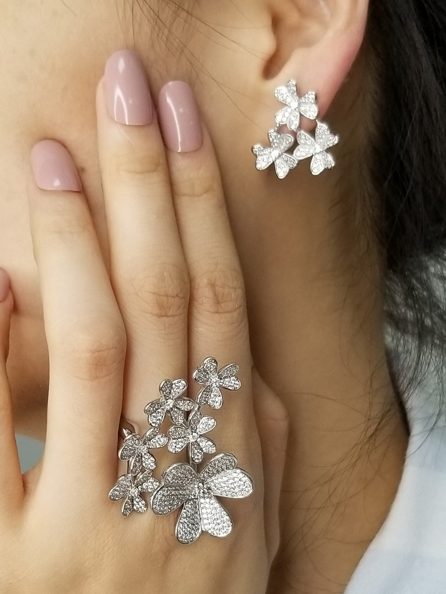 Exquisite Clover Flower Lucky CZ Cocktail Ring