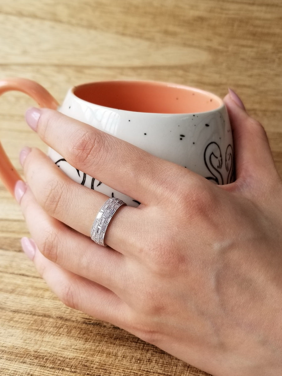 925 Sterling Silver Baguette CZ Band Ring