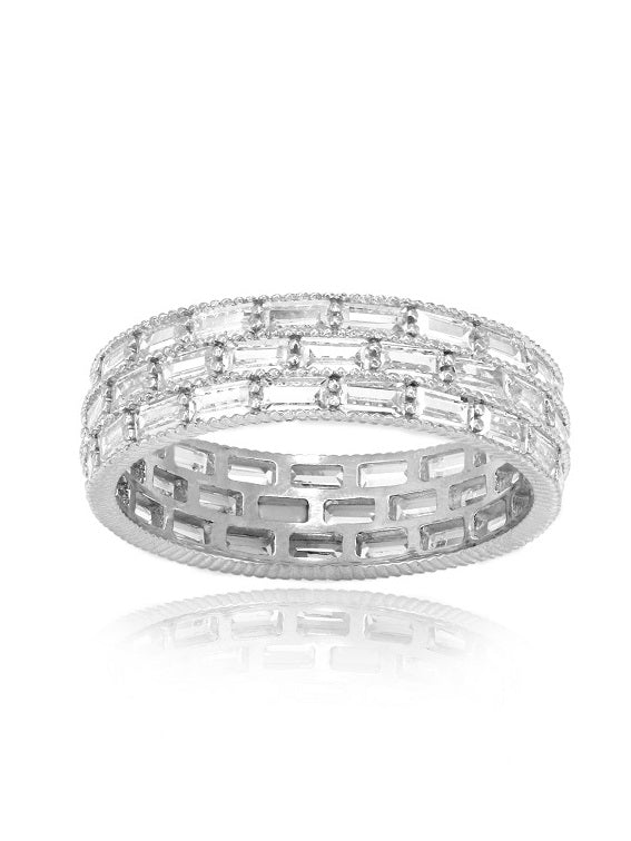 925 Sterling Silver Baguette CZ Band Ring