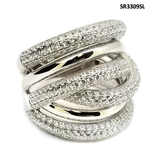 925 Sterling Silver Multi Row CZ Wide Ring