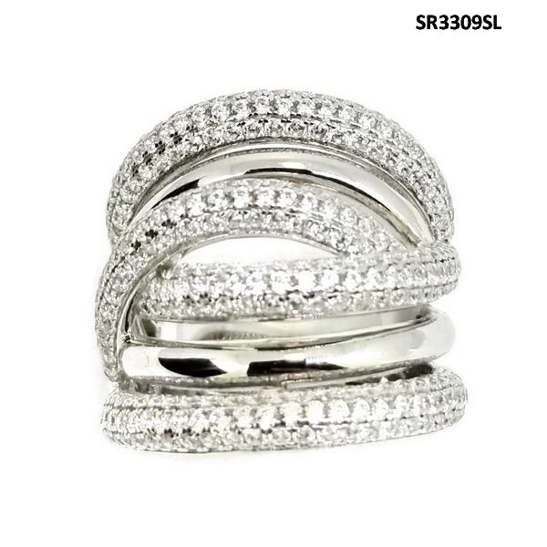 925 Sterling Silver Multi Row CZ Wide Ring