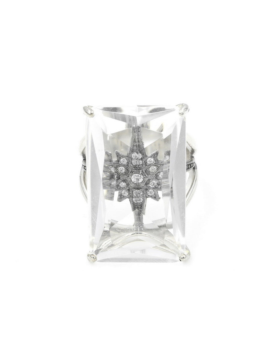 925 Sterling Silver Rectangle Shape CZ Star Ring