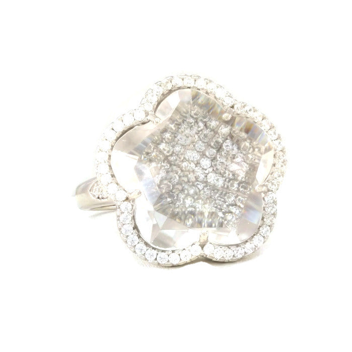 925 Sterling Silver Big Crystal Cover CZ Flower Cocktail Ring