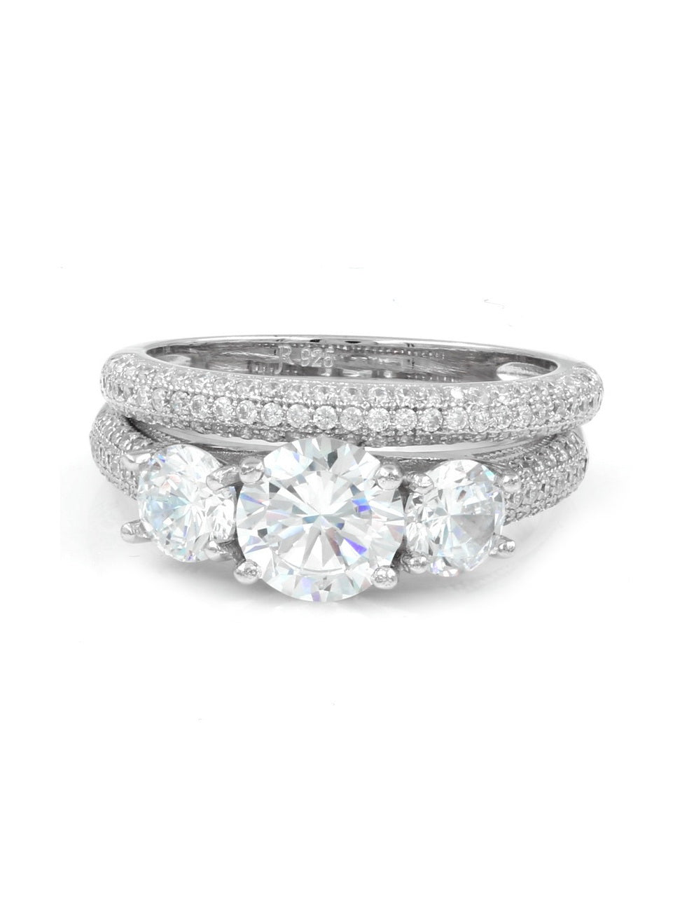 925 Silver Three Stone Cubic Zirconia Stackable Ring