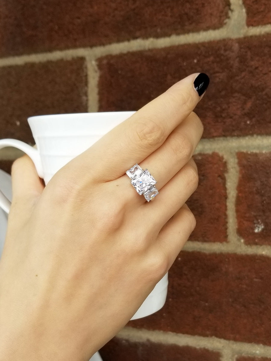 925 Silver Three Stone Cubic Zirconia Ring