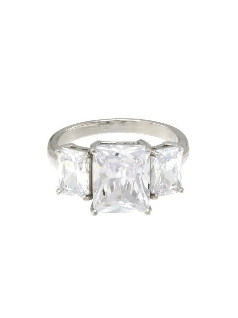 925 Silver Three Stone Cubic Zirconia Ring