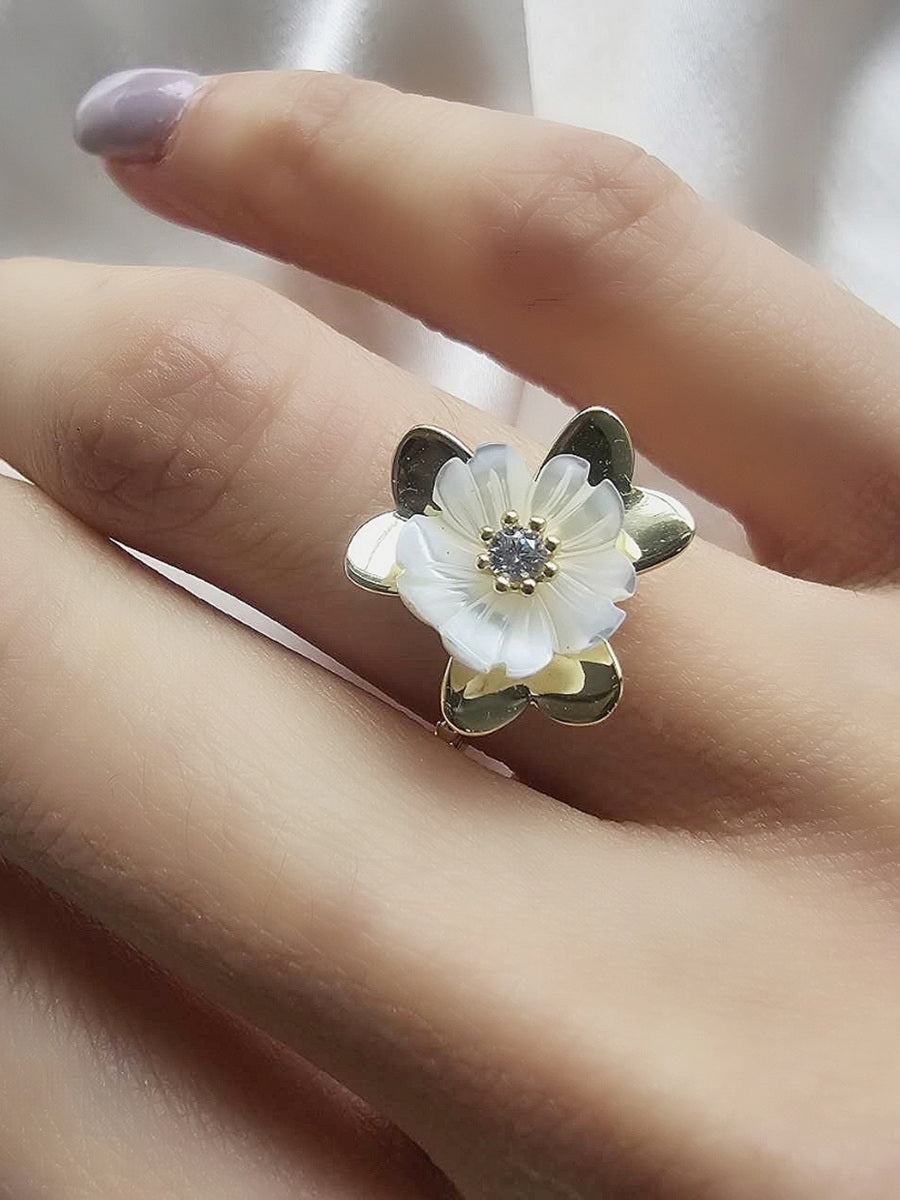 925 Sterling Silver MOP Freshness Flower Ring
