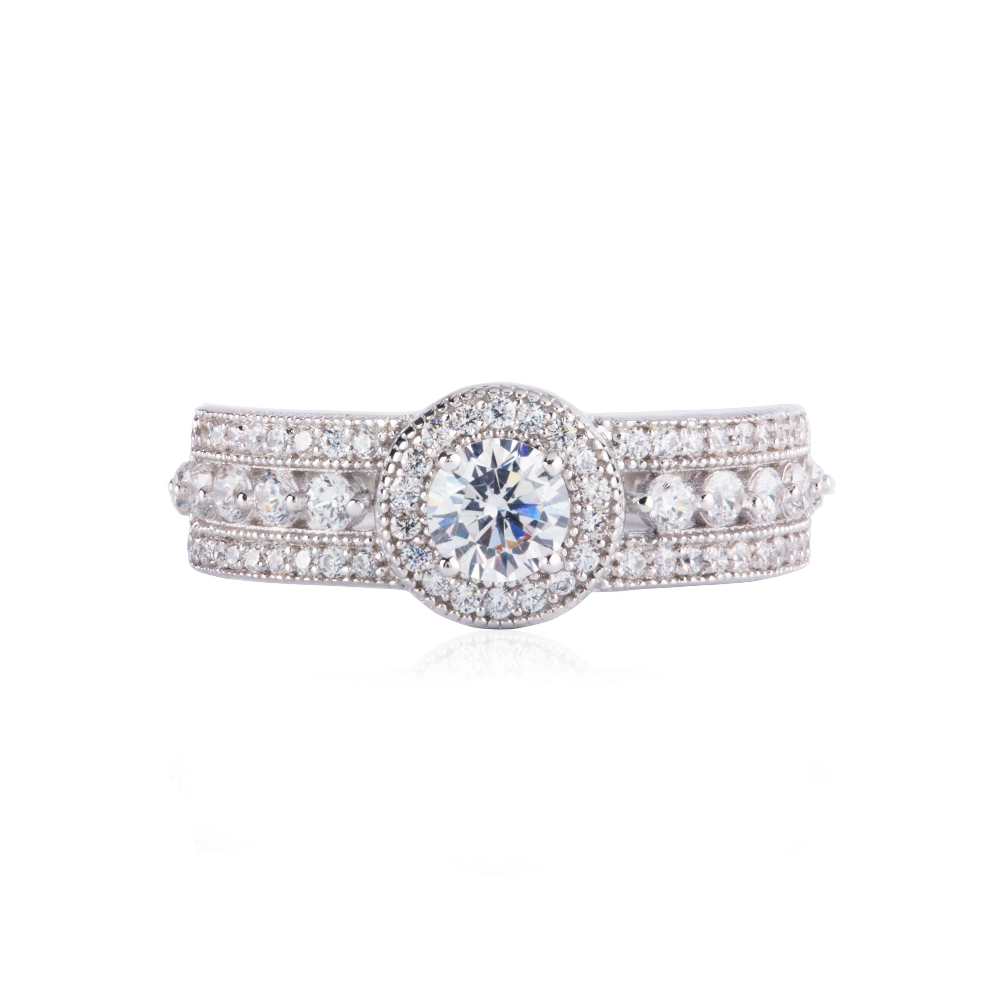 925 Silver Cubic Zirconia Halo Wedding Ring